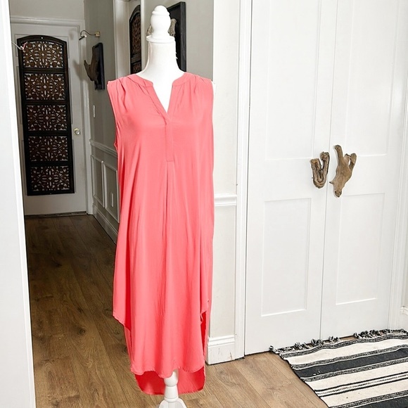 Cupio Womens Vibrant Magenta Poppy Pink Sleeveless Scoop Hem V Neck Midi Dress L - Picture 1 of 8